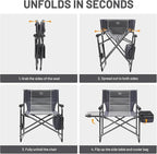 TIMBER RIDGE XXL Oversized Directors Chair 600lbs - Heavy Duty Camping Chair with Cooler Bag & Table, Portable Folding Chair with Wide Seat for Tailgating, Patio, Outdoor - Grey (2 Pack)