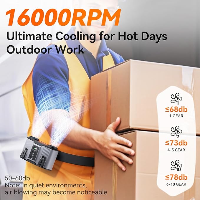 24000mAh Personal Waist Fan, USB Rechargeable Clip The Waist For Working,10 Speed & 40H Cooling and Heatstroke Prevention For Outdoor Travel Camping (gray, 24000mAh)