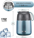 MAXSO Soup Thermo for Hot & Cold Food for Adults Kids, 17 oz Vacuum Insulated Steel Lunch Container Bento Box with Spoon, Leakproof Thermal Food Jar for School Office Travel - Shinny Blue