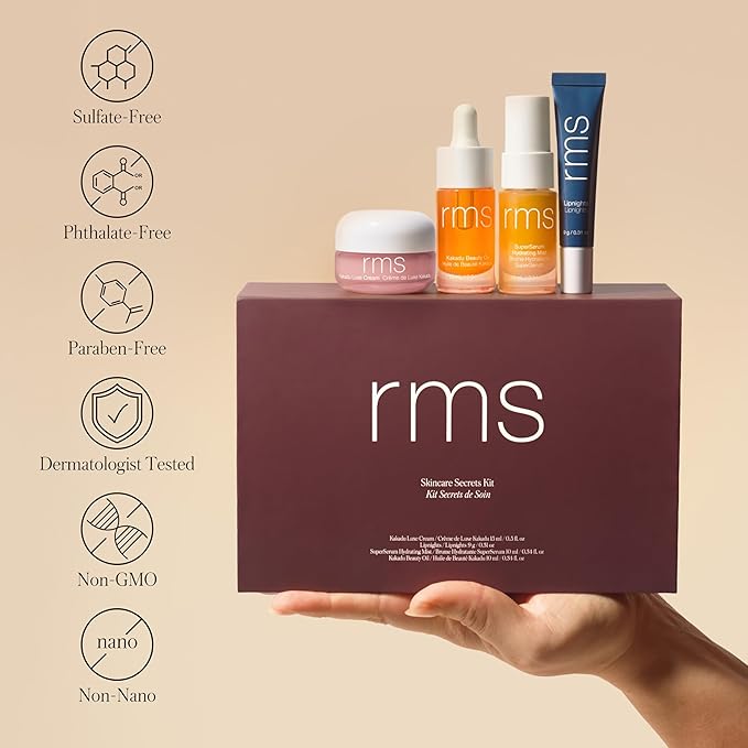 RMS Beauty Women's Skincare Secrets Set RMS Beauty Skincare Secrets Kit - Skin Care Set Kakadu Beauty Oil Kakadu Luxe Cream SuperSerum Hydrating Mist & Lipnights Lip Mask Beauty Present Sets