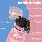 OLDLEY 32 oz Water Bottle, Motivational Water Bottle with Time Marker, Sports Water Bottle With Strap, Leakproof & BPA Free Large Water Bottles for School, Gym, Travel, Outdoor, Tritan,Pink&Blue