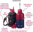 64 Oz Insulated Water Bottle with Strap Stainless Steel Sports Water Bottle with 3 Lids (Straw, Chug and Flip Lid) Leak Proof Metal Half Gallon Jug for Men & Women - Red Fusion