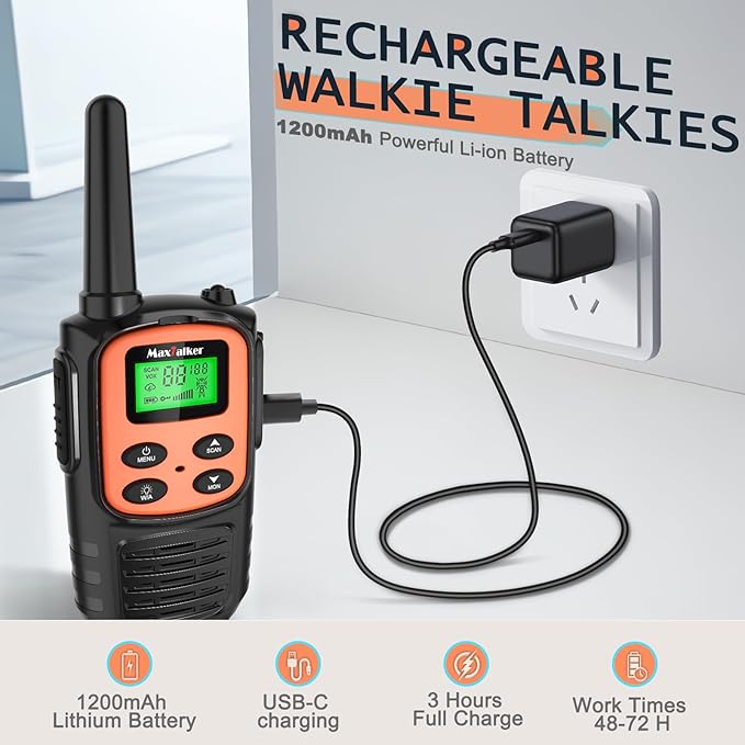 Walkie Talkies for Adults 2 Pack Long Range Rechargeable 2 Way Radios, Hiking Accessories Camping Gear Xmas Gift for Kids with 22 FRS Channel Radios, Lamp,VOX,Li-ion Battery,NOAA