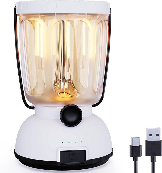 Mesqool Camping Lantern Rechargeable Battery 6000mAh, 650LM LED Lanterns for Power Outages Emergency Hurricane, Solar Hand Crank Lantern for 200 Hours