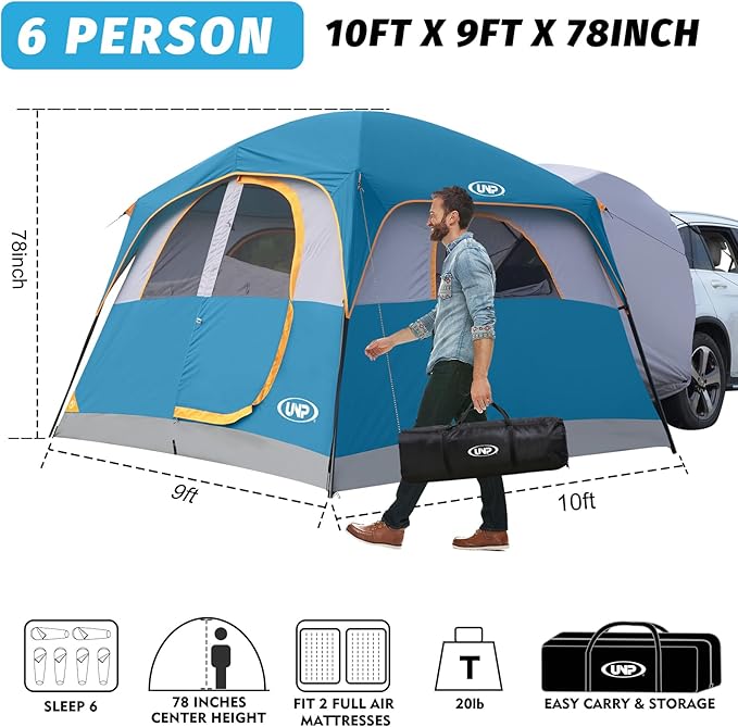 UNP SUV Tent for Camping, 6-Person SUV Tailgate Tent - Easy Set Up with Rainfly, 10'x9'x78in(H)