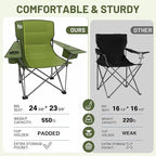 TIMBER RIDGE Oversized Folding Camping Chair for Adults, Support 550 LBS Heavy Duty with Cup Holder Side Pocket for Camp, Lawn, Picnic, Green, 2 Pack