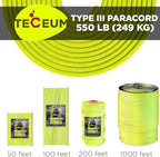 TECEUM 5/32" Paracord Rope 1000 – 1000ft / 200ft / 100ft / 50ft – Tactical Parachute Cord 4mm – 45+ Colors – Nylon String for Survival & Camping Gear – Stripe Cord for Survival – Utility Rope