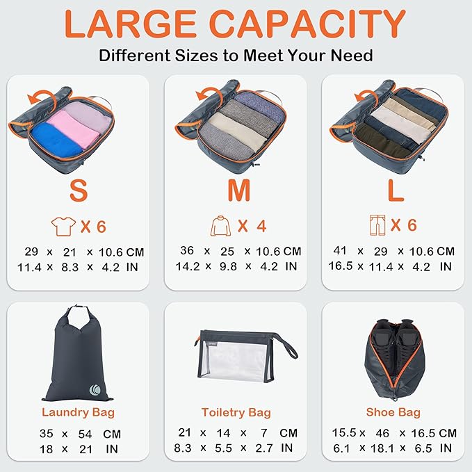 Cipway Compression Packing Cubes, Lightweight Travel Luggage Organizers with Shoe Bag, Toiletry Bag & Laundry Bag, Travel Essentials for Carry on Suitcase (8 Piece,Gray)