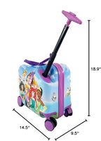 Fast Forward Disney Princess Ride on Suitcase for Kids, 18'' Toddler Carry-On Luggage With Wheels, Cute Lightweight Kids Travel Suitcase Trolley