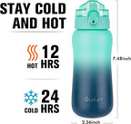 Oldley Insulated Water Bottle 12oz Kids Water Bottles with Straw, Stainless Steel Water Bottle with 2 Lids,Double Wall Vacuum Bottle, Leak-Proof Sport Bottles for School Travel, Caribbean Blue