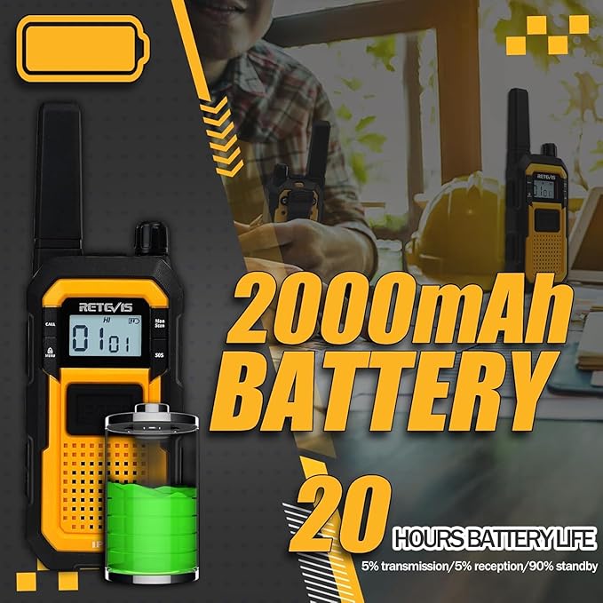 Retevis RB48 Walkie Talkies for Adults, with G-Type Earpiece, MIL-STD 810H, Advanced Triple Proof, Support VOX, 2000mAh, Emergency Alert, Vibration Reminder, Heavy Duty Two Way Radios(2 Pack)