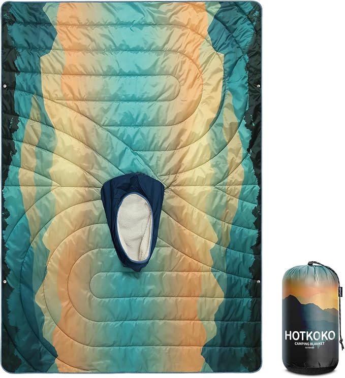 Camping Blanket, Poncho Wearable Hoodie Blankets Outdoor Waterproof Windproof