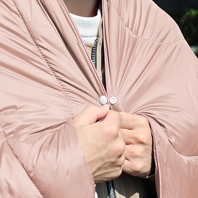 zzlamb Camping Blanket, Outdoor Lightweight Travel Blanket Puffy Portable Down Alternative, Windproof Warm Cloak with Snaps, Cozy Quilt Backpacking Picnic RV Plane Car Hammock Beach Climbing