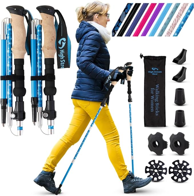 Walking Sticks for Men & Women - 14.5" Foldable Hiking Poles for Backpacking, Exercising and Traveling, Set of 2 Aluminum Nordic Collapsible Trekking Poles