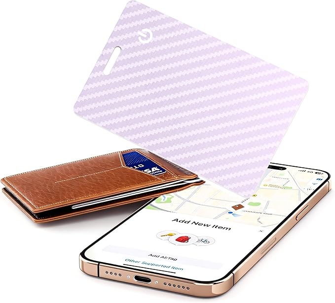 [Apple MFi Certified] Wallet Tracker Card with Apple Find My (iOS Only) Rechargeable Air Tracker Tags Bluetooth Wallet Finder IP68 Waterproof GPS Tracker Item Finder for Keys, Bags, Passport Purple