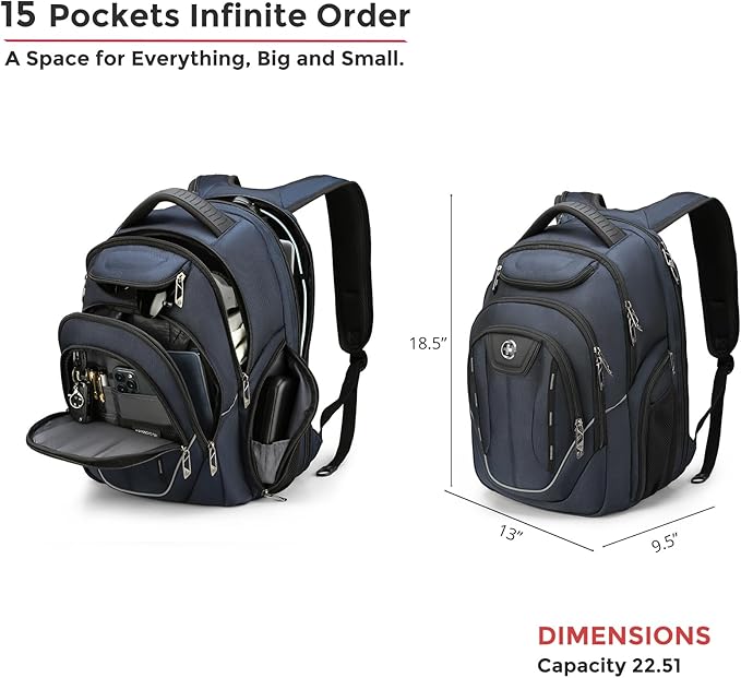 Swissdigital Design TSA Business Laptop Backpack For Men,Travel Backpack With USB Charging Port,College Tech Backpacks With RFID Pockets Presents For Men Fits 15.6 Inch Computer Blue | J16BT-12