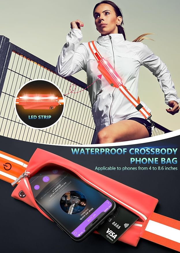 LED Reflective Belt Sash for Walking at Night, Night Running Safety Gear High Visibility Rechargeable LED Light Up Running Belt for Runners Walkers Men Women