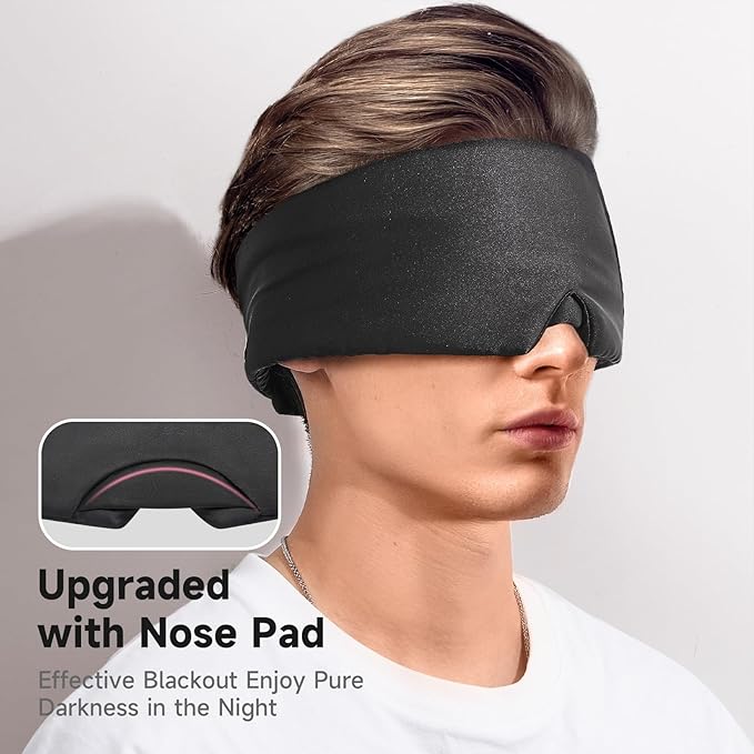 Umisleep Soft Sleep Mask, Blackout Eye Mask for Side Sleepers, Women Men Sleeping Mask, Anti-Wrinkle & Softer Than Real Mulberry Silk Eye Cover, Satin Blindfold with Adjustable Band, Black