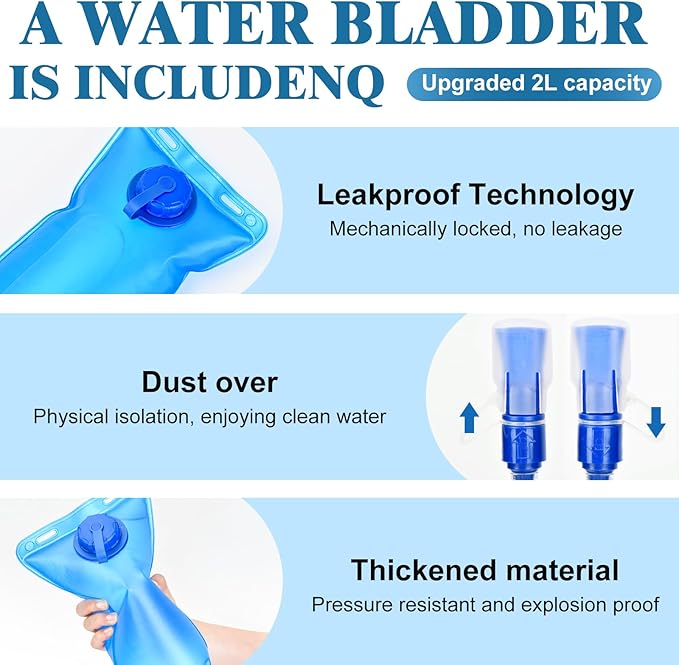 Hydration Backpack with 2L Water Bladder Bag, Lightweight and Breathable Running Vest for Men, Adjustable Chest Straps Water Pack for Cycling Hiking Climbing Outdoor