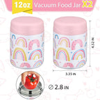 12oz 2 Pack Insulated Food Jar Set for Kids Soup Thermo Hot Food Lunch Container Wide Mouth Leak Proof Stainless Steel Vacuum Bento Box for School Office Travel Outdoors