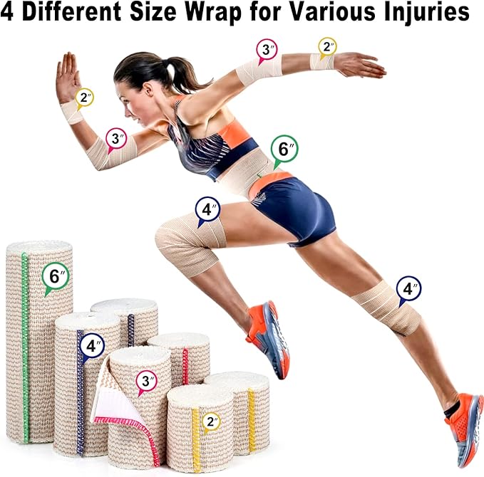 FRESINIDER Premium Elastic Bandage Wrap (7pack) Self Adhesive Cotton Latex Free Compression Bandage Wrap with Touch Closure at Both Ends, Support & First Aid for Sports, Medical, and Injury Recovery