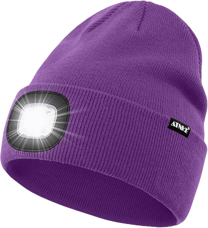ATNKE LED Lighted Beanie Hat,USB Rechargeable 4 LED Running Headlamp Bright Cap with The Light Gifts for Men and Women