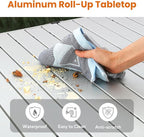 Large 46.4" Camping Table for 2-6 People - 220lbs Capacity Heavy Duty Foldable Outdoor Table with Aluminum Roll-Up Top & Carry Bag, Portable Picnic Desk for BBQ, Tailgating, Backyard (Silver)