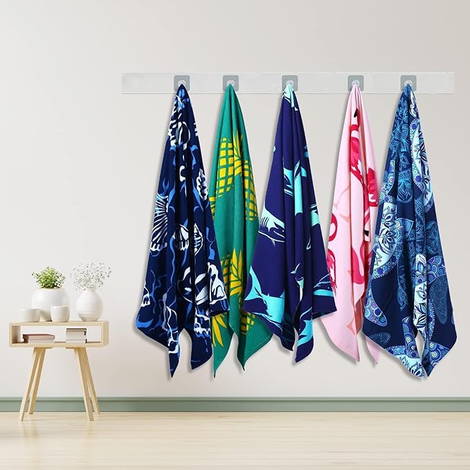 4 Packs Oversized Thin Beach Towel Set XL Extra Large Big 36 x 72 in Clearance Travel Towels Soft Swim Blanket for Adult Women Men Chair Cover Accessories Essentials Shark Flamingo Fish Shell