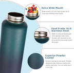 Volhoply Insulated Water Bottles Bulk 2 Pack, 40 oz Stainless Steel Sports Bottle with Paracord Handle & Spout Lid, Reusable Double Walled Vacuum Travel Cups for Adults Hiking(Dark Night,2 Set)