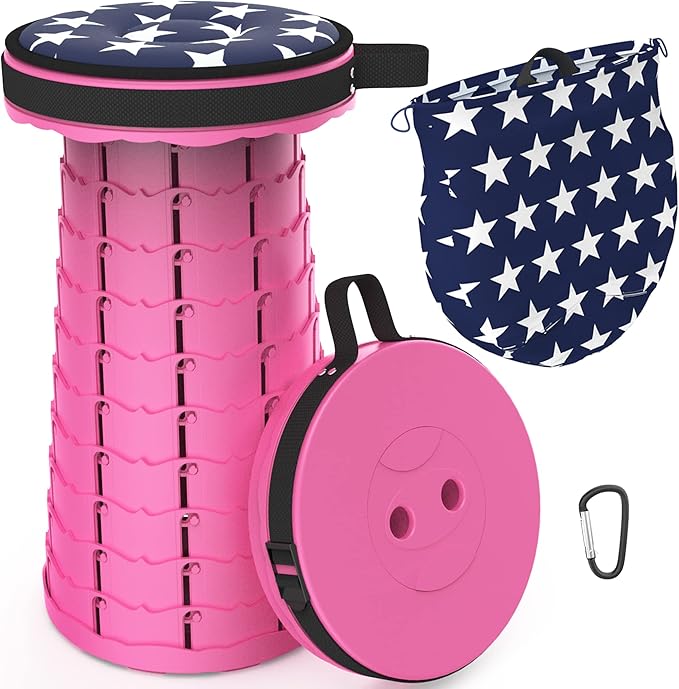 ALEVMOOM Portable Telescoping Collapsible Stool with Cushion & Bag, Retractable Folding Stool for Adults, Lightweight But Sturdy Capacity 440 lbs for Camping Fishing Hiking BBQ