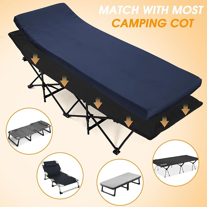 CYMULA Camping Cot Mattress 2in Memory Foam Sleeping Pad,Soft Warm Non-Slip Camping Mattress Topper with Retaining for Adults,Portable Roll up Pad for Travel(75 x30)（only Mattress）