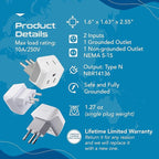 Ceptics Brazil Travel Adapter Plug with Dual Usa Input - Type N (3 Pack - Ultra Compact - Safe Grounded Perfect for Cell Phones, Laptops, Camera Chargers and More - Power Plug (CT-11C)