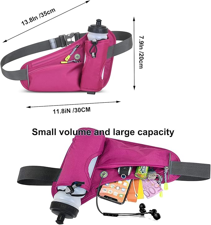 Fanny Running Belt Waist Crossbody BumBags for Running Hiking Travel Workout Adjustable Buckle Strap for Women (Rose Red)