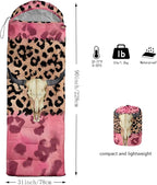 AILONEN Pink Lovely Rabbit Sleeping Bag for Girls Kids Adults,Warm and Cool Weather,Lightweight,Waterproof Backpacking,Cartoon Flowers Printed Bunny Sleeping Bag for Camping