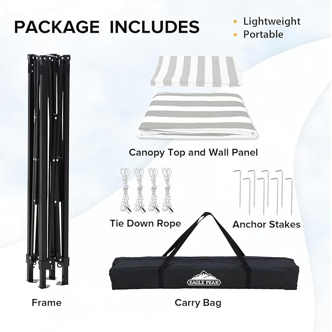 EAGLE PEAK Flex Compact 5x5 Pop-up Canopy Changing Room, Portable Privacy Dressing Room for Indoor Fashion Photoshoots, Camping, or Pool, Gray/White