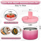 12oz Insulated Vacuum Food Jar with Buckle Lid Wide Mouth Soup Thermo for Hot Food Kids Leakproof Stainless Steel Lunch Container (Gradient Pink, 12OZ)