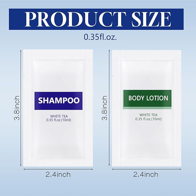 Travel Size Body Wash and Shampoo Bulk,Refreshing White Tea Scent,0.35 fl oz,Individually Wrapped Mini Shower Gel Shampoo Hygiene Kits for Travel/On The Go/Homeless Care/Hotel Guests(Pack of 60)