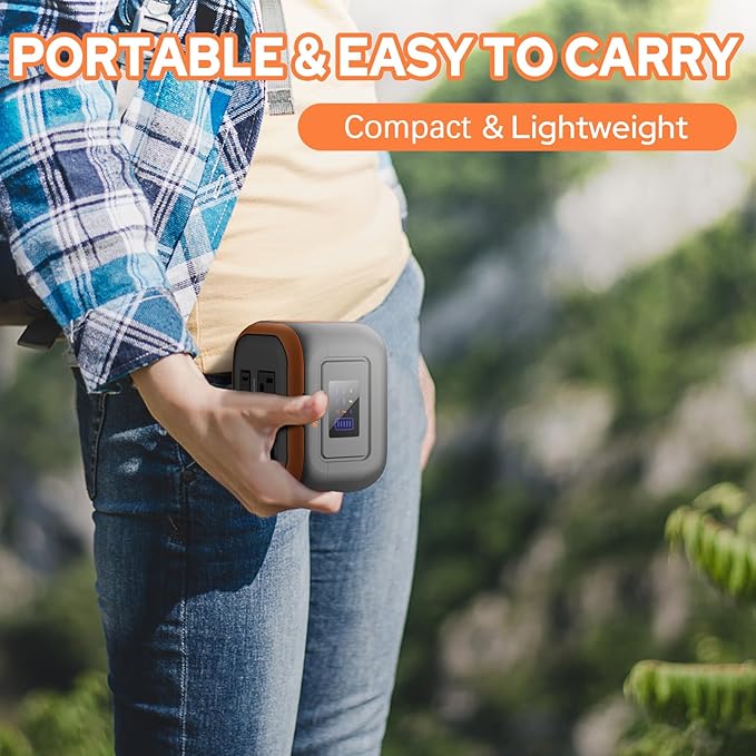 Portable Power Station with Foldable Solar Panel 30W, Portable Power Bank with AC Outlet 110V 120W, USB-C for Smart Devices Camping RV Travel VanLife Hiking Fishing-Orange