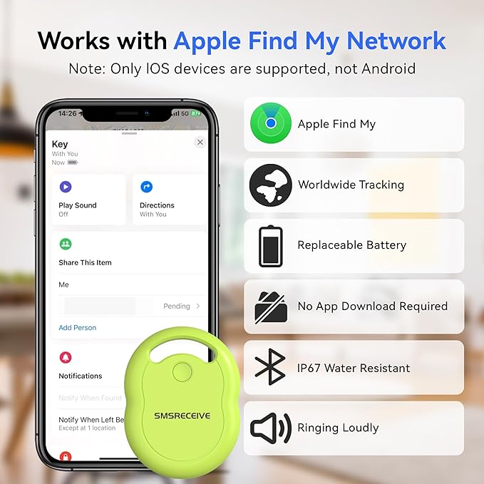 Air Tracker Tag-1 Pack [Apple MFI Certified], Smart Bluetooth Tracker Works with Apple Find My APP (iOS Only, Not for Android), Key Finder and Item Locator Smart Tag for Keys, Luggage, Backpack(Green)
