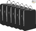 Hosuly 6 Pcs 11 x 7'' Compression Packing Cube Bag Extra Large Travel Expandable Space Saving Organizers XL for Luggage Storage(Black)