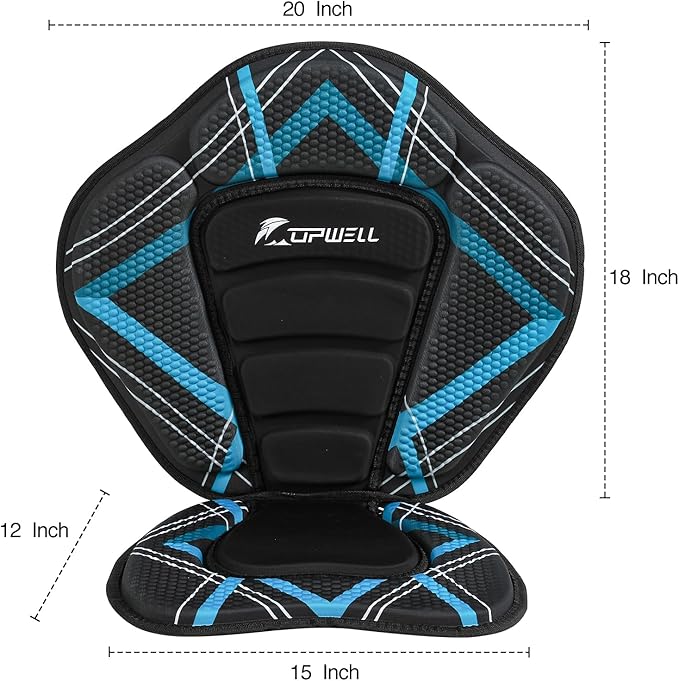 UPWELL Universal Kayak Seat with Detachable Storage Bag & 4 Adjustable Strap, Paddle Board Seat with Memory Foam Padded and Backrest for Kayak, Canoe, Sup