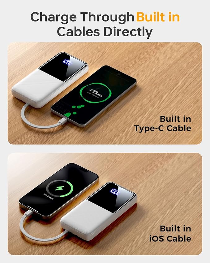 Portable Charger Power Bank - 15000mAh Battery Pack Portable Phone Charger with Built in Cables 22.5W Fast Charging Powerbank Compatible with iPhone Android Samsung Phone, Travel Camping Essential