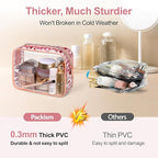 PACKISM TSA Approved Toiletry Bag - Rose Gold Leopard Print Clear Makeup Bag, Suitable for Gifts, with Supporting Frame, Perfect for Travel Essentials, Thick No Smell