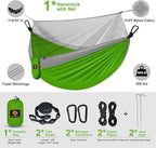 Camping Hammock with Net,Travel Portable Lightweight Hammocks with Tree Straps and Solid D-Shape Carabiners,Parachute Nylon Hammock for Outsides Backpacking Beach Backyard Patio Hiking