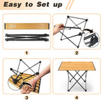 Portable Camping Table, Compact Camping Side Table with Carrying Bag, Ultralight Aluminum Beach Table Folding for Hiking, Camping, Picnicking, BBQ, Outdoor Cooking (Wood Medium 22")