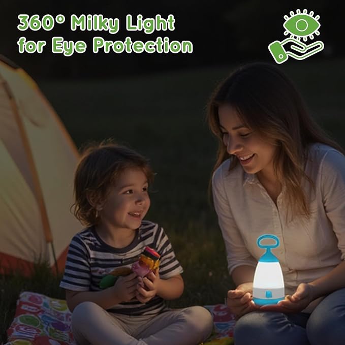 Kids Camping Lantern & Night Light Battery Powered (AAA Included), 360° Eye-Safe Light, IPX4 Waterproof with RGB Modes Portable for Outdoor, Emergency & Bedtime, Gift for Children (Blue)