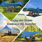 10×10ft UPF50+ Beach Tent Sun Shelter, Windproof Stable Outdoor Pop Up Beach Shade Canopy for Camping, Fishing, Backyard Fun or Picnics, 2 Poles