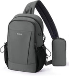 ECOHUB Crossbody Bags for Women Men, Anti-Theft RFID Blocking Roomy Sling Backpack with Sturdy SBS Zippers Water Resistant Chest Shoulder Bag Daypack with 9 Pockets Travel Hiking, Grey