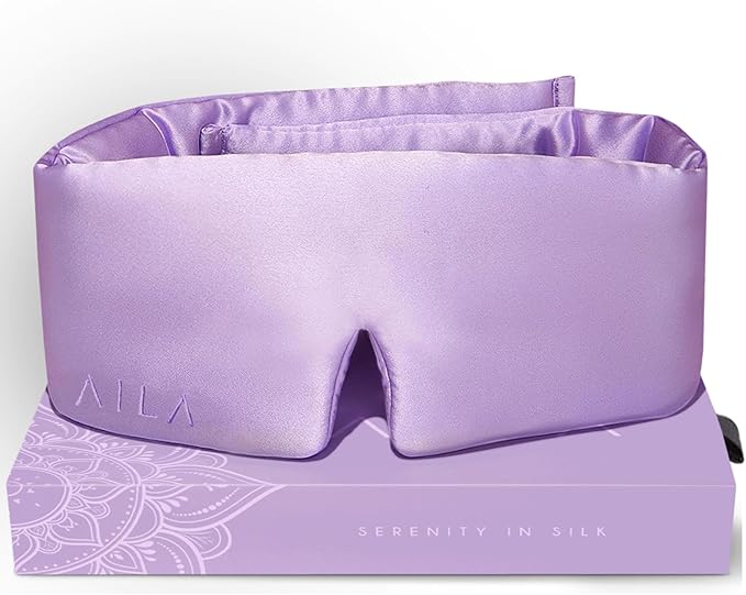 Aila 100% Mulberry Silk Sleep Mask Eye Mask for Men and Women with Adjustable Headband, Full Size Large Sleep Mask & Blindfold for Total Blackout for All Night Sleep, Deep Meditation