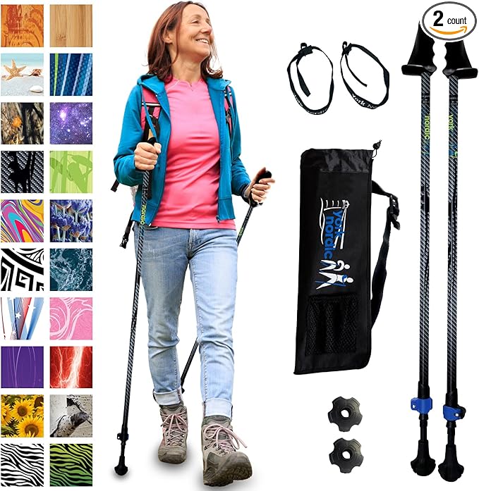 York Nordic Motivator Walking Poles for Balance and Rehab - Patented Stability Grips - Lightweight, Adjustable, and Collapsible - 2 Pieces Adjustable w/flip Locks - Heights 4'6" up to 6'2" - 230 lbs